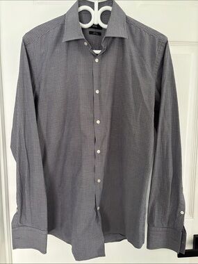 Boss Hugo Boss Formal Slim Fit Checked Dress Shirt - Gray/White Easy Care preppy